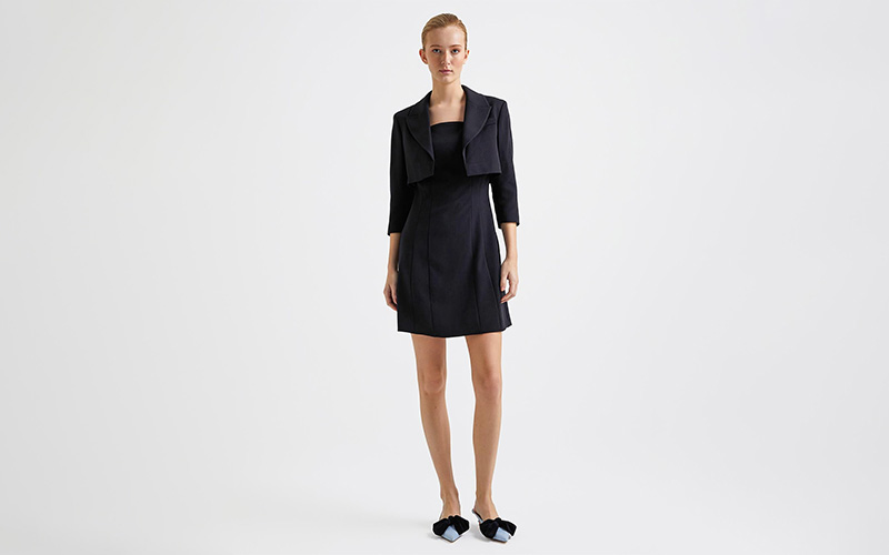 Siyah Crop Blazer Mini Elbise Takım 